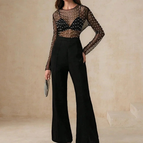 Black Sexy Women's Sheer Mesh Long Sleeve Summer Top - Picture 3 of 7